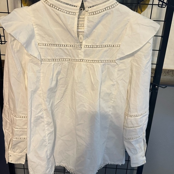 J. Crew White Ruffled Smocked Blouse with Bib Collar - Picture 6 of 6
